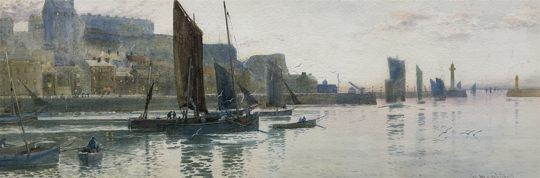 William Matthison (British 1853-1926): Whitby Harbour, watercolour signed 19.5cm x 57.5cm