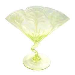 James Powell & Sons Whitefriars Vaseline glass vase, the fan shaped bowl upon twisted stem and circular foot, H16cm