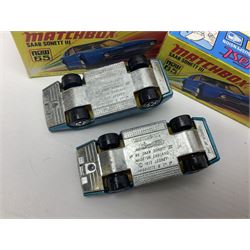 Matchbox 1-75 Series 'Superfast' ex-shop stock - eight models comprising two 62d Dragster, two 64c Slingshot Dragster, two 65d Saab Sonnet III and two 75c Alfa Carabo; all boxed; together with Matchbox trade catalogue c1973 in original vinyl cover (9)