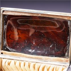 Edwardian silver rectangular trinket box with padded interior, the hinged cover inset with a tortoiseshell panel with pique decoration and on shaped supports W12cm Birmingham 1910 Maker Henry Matthews