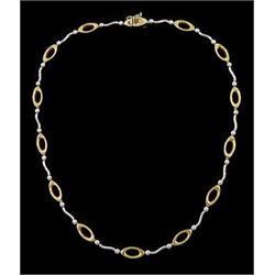 9ct white and yellow gold oval and bar link necklace, hallmarked