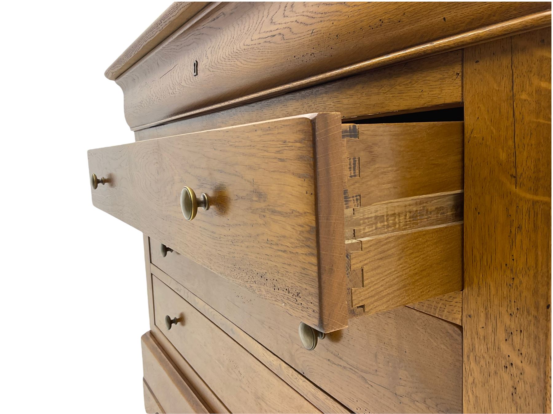 Barre Dugue - French oak five drawer chest with three drawers and frieze drawer at top and one at bottom 
