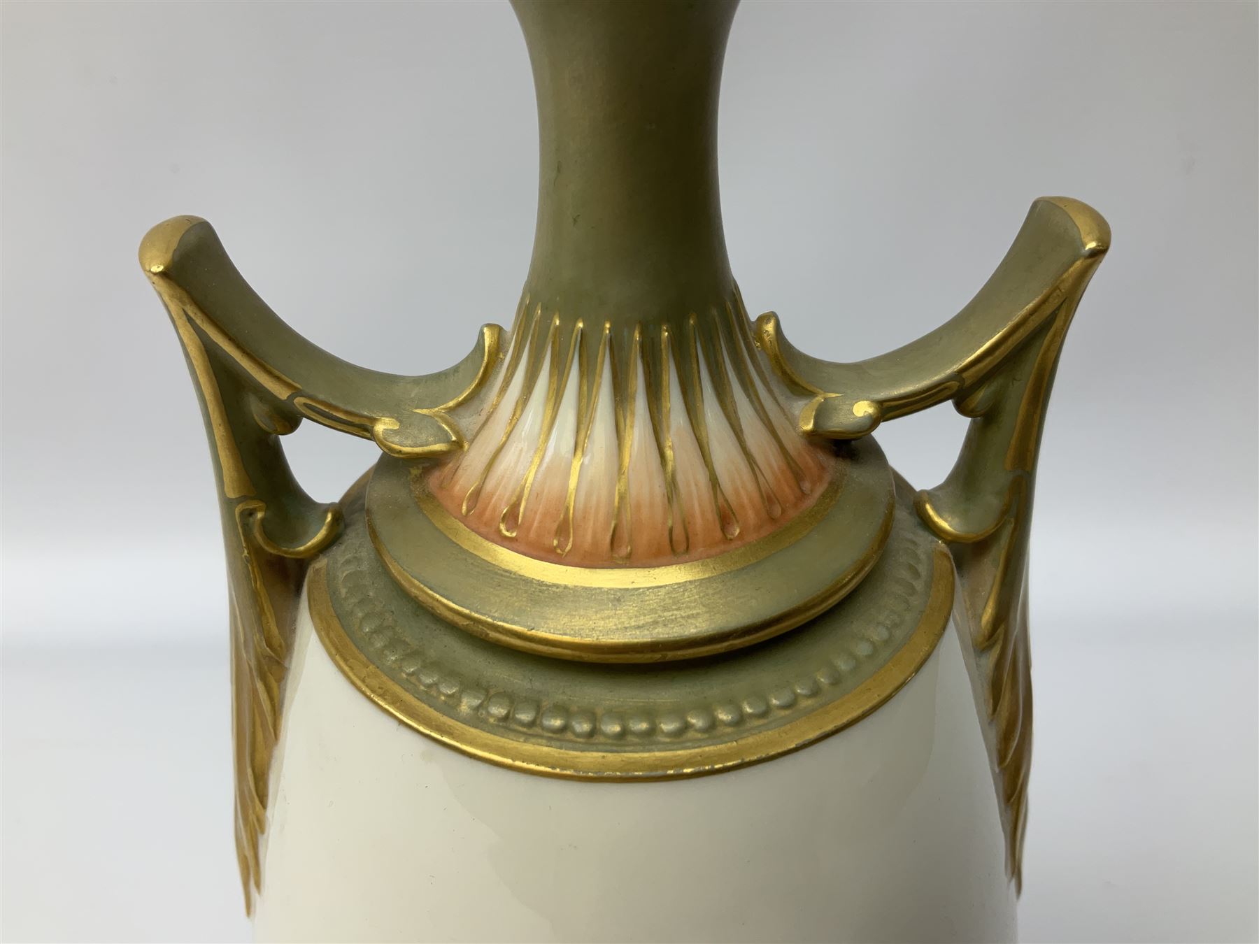 Early 20th century Royal Worcester vase decorated by Harry Davis, of ovoid form with twin acanthus mounted handles and waisted high neck supporting a domed cover, upon a circular foot, the body hand painted with sheep in a highland landscape, signed H Davis, with puce printed marks beneath including shape number 2425, and date code for 1907, H27.5cm