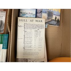 Books - Thirty seven copies of Mutual Air in the Victorian Countryside 1830-1914 by David Neave, four copies of Voices of Hull Real-Life Stories from the Hull City Play edited by Trevelyan Wright, four copies of The Journal of Surgeon Cass Aboard the Whaler 'Brunswick' of Hull, 1824 edited by A G Credland, four copies of This Righteous War by B S Barnes, four copies of Flying Sail Humber Keels and Sloops by Michael E Ulyatt, four copies of Old Beverley by Philip Brown, etc., in two boxes 