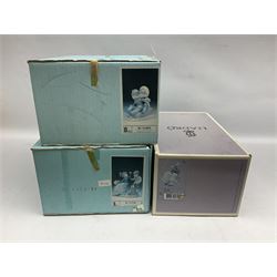Three Lladro figures, comprising Hang On!, no 5665, Sharing Secrets, no 5720, and Fantasy Friend, no 5710, all with original boxes, largest example H22cm