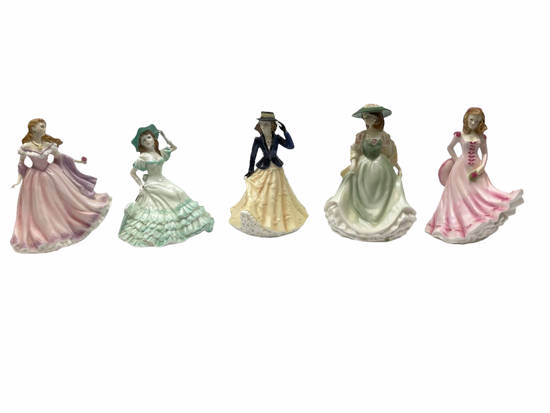 Five Royal Worcester figures, comprising Rachel, Kate, Hannah, Sarah, and Annabel, together with five Coalport figures, comprising Language of flowers I love you Roses are Red limited edition 946 of 2000, the Collingwood collection Rosemary, Ladies of Fashion Lady in Red, Elizabeth, and Josephine, each with box. 