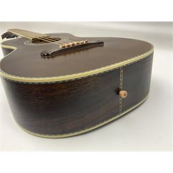 Indonesian crafted re-issue of an early Washburn Parlour guitar, model P314KK, bearing 125 years celebration label dated 2008; serial no.01120400171; L95cm; in Washburn case