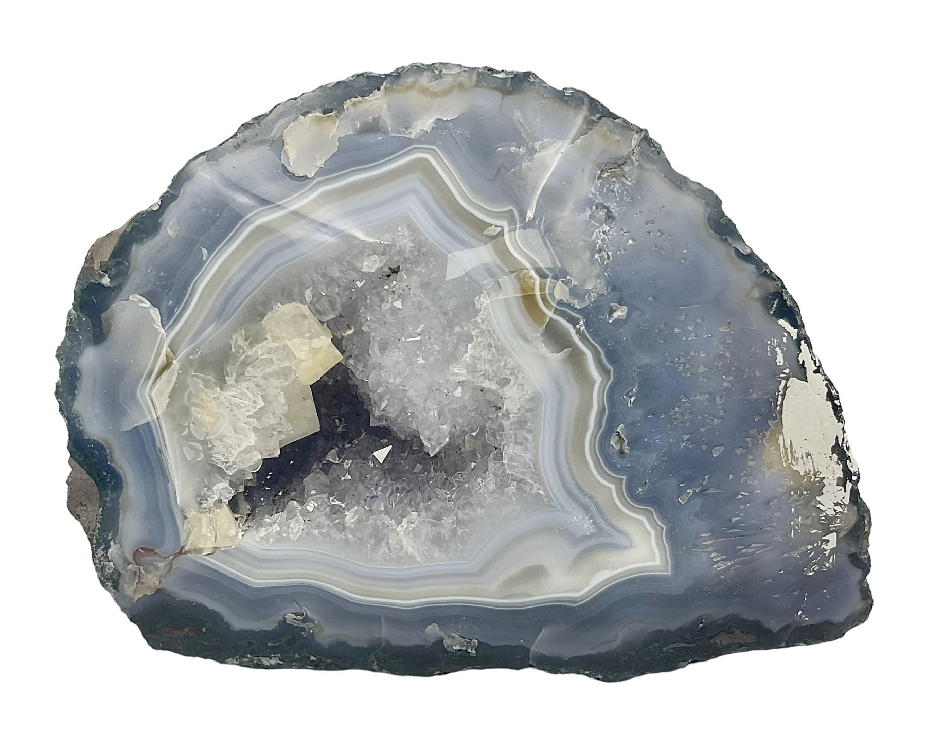 Amethyst crystal geode cluster, with well-defined crystals of various sizes, in purple tones, H12cm 