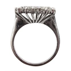 14ct white gold rectangular opal and round brilliant cut diamond cluster ring