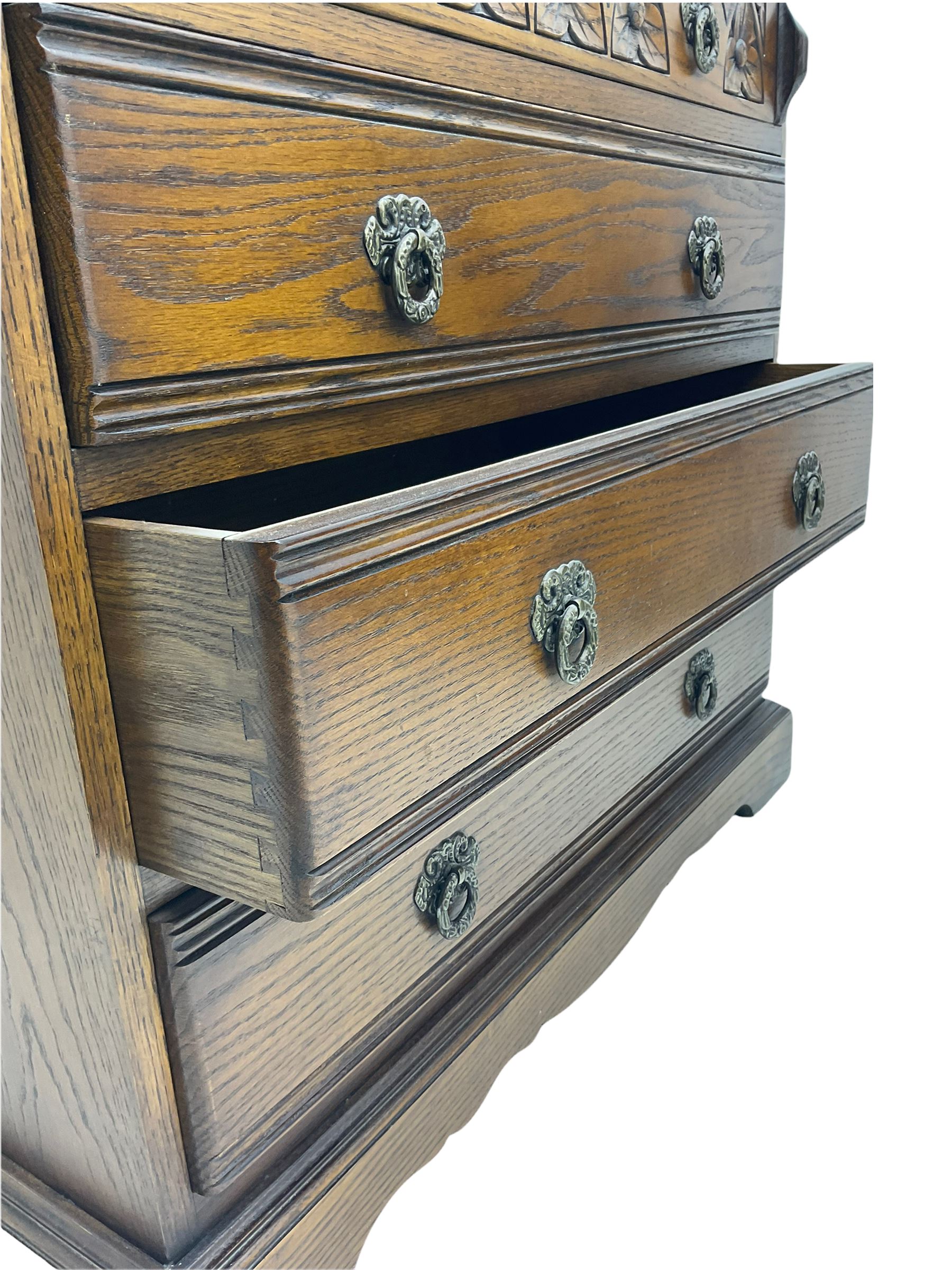 Old Charm oak bureau, fitted with fall front above four drawers