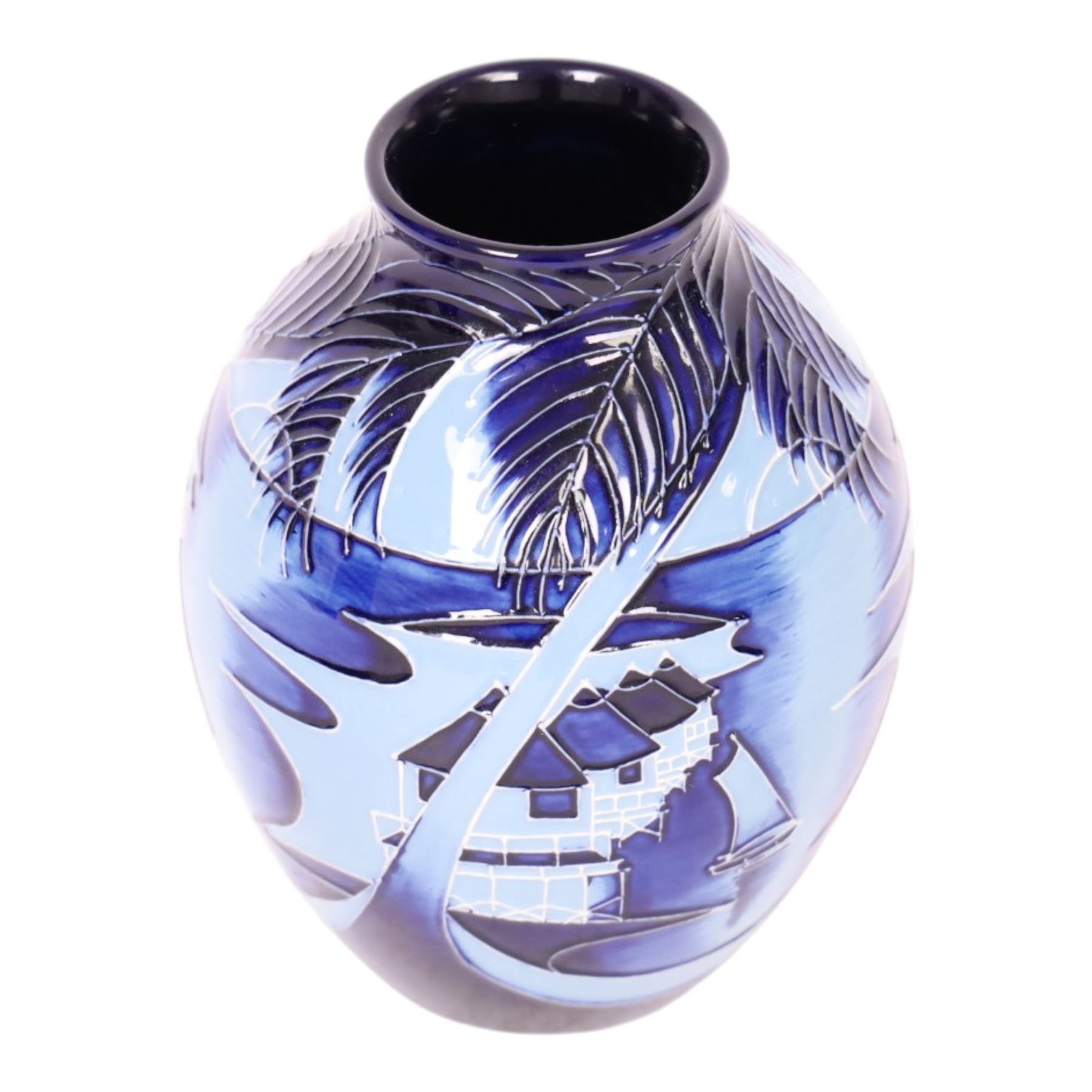 Moorcroft Blue Lagoon vase, 2010, signed Paul Hilditch with impressed marks beneath, H14cm