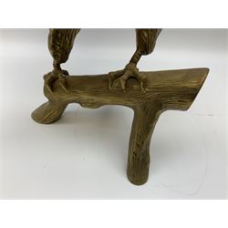 Large brass figure of an eagle on a branch, H51.5cm