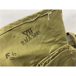 Two post-WWII British Army No.2 Dress tunics, one with Green Howards buttons; army shirt dated 1951; Royal Fleet Auxilliary jacket with trousers; three RAF/WAAF uniforms and RAF Greatcoat; and three canvas/webbing bags, two dated 1943 & 1945