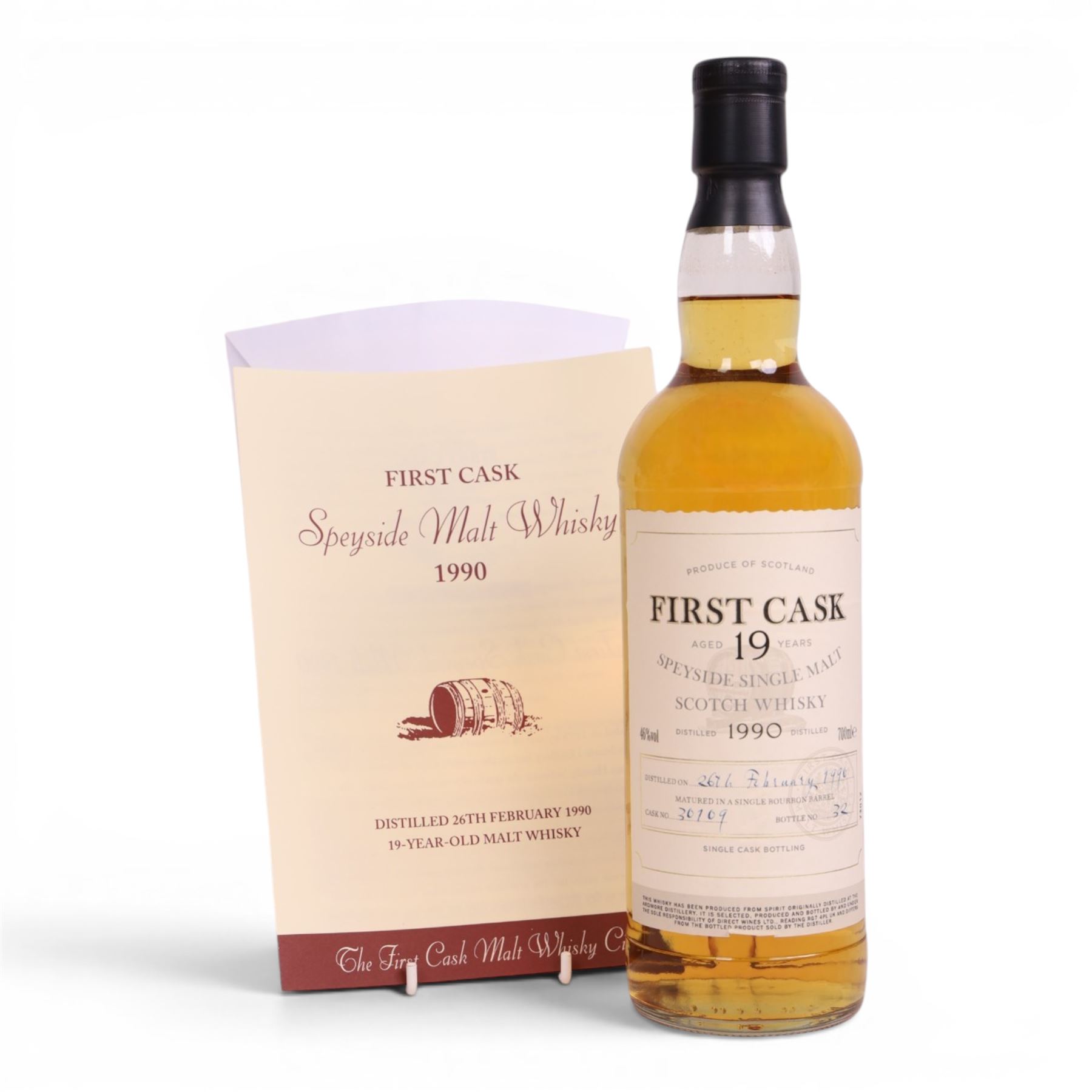Ardmore, 19 year old Spreyside single malt scotch whisky, 46% vol 700ml, First Cask; distilled 26th February 1990, from cask number 30109, bottle number 32, with certificate