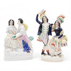Victorian and later Staffordshire flatbacks, spill vases and figures including 'Gipsy Boy', two modelled as 'Marquess of Lorne and Princess Louise', 'Uncle Tom & Eva', 'Paul & Virginia' and other models, H33cm max (12)