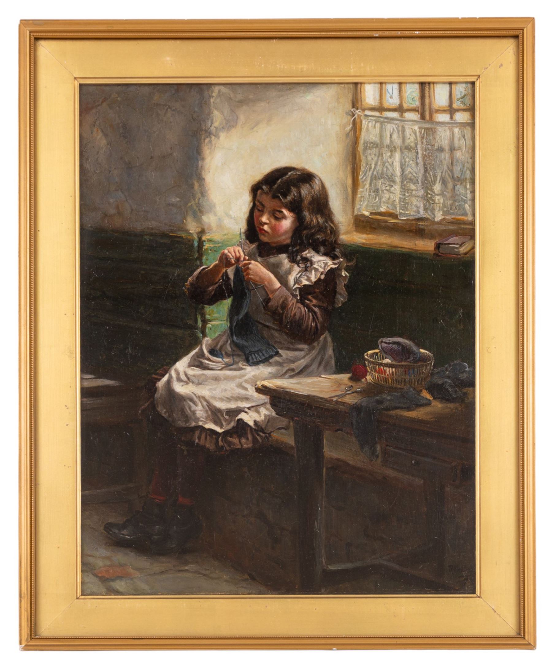 Ralph Hedley (Staithes Group 1848-1913): Girl Knitting, oil on canvas signed and dated '73, 43cm x 32cm
Provenance: Exh. Laing Art Gallery & Museum, Exhibition of Works by Ralph Hedley R.B.A 1938, cat. no. 1 Newcastle upon Tyne