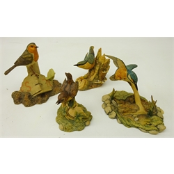  Four Border Fine Arts bird models by Ray Ayres 'Wren' no. RB5, 'Nuthatch' no. RB12, 'Kingfisher' no. RB10 & a Robin (4)  