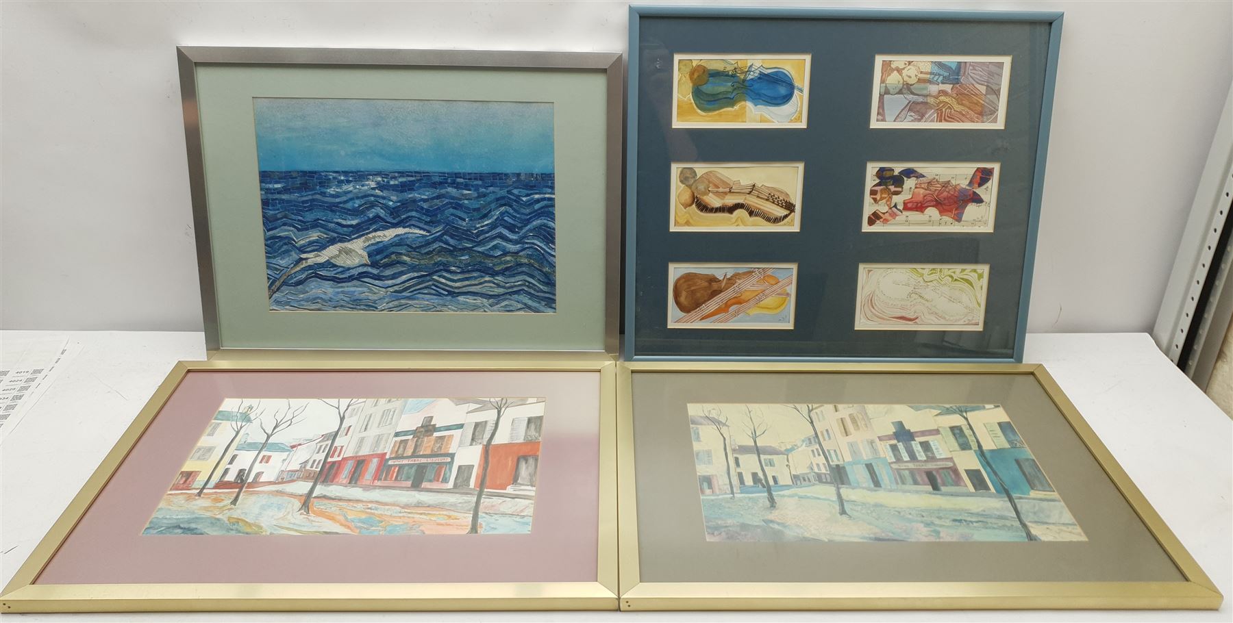 Madeleine Eyland (Belgian/British 1930-2021): Collection of mixed media collages, approx 14, max 28cm x 38cm 
Provenance: artist's studio collection. Marie-Madeleine Eyland (neé Legrain) was born in 1930 at Floriffoux, Belgium; she lived most of her life in Scarborough working as a nurse and an artist.