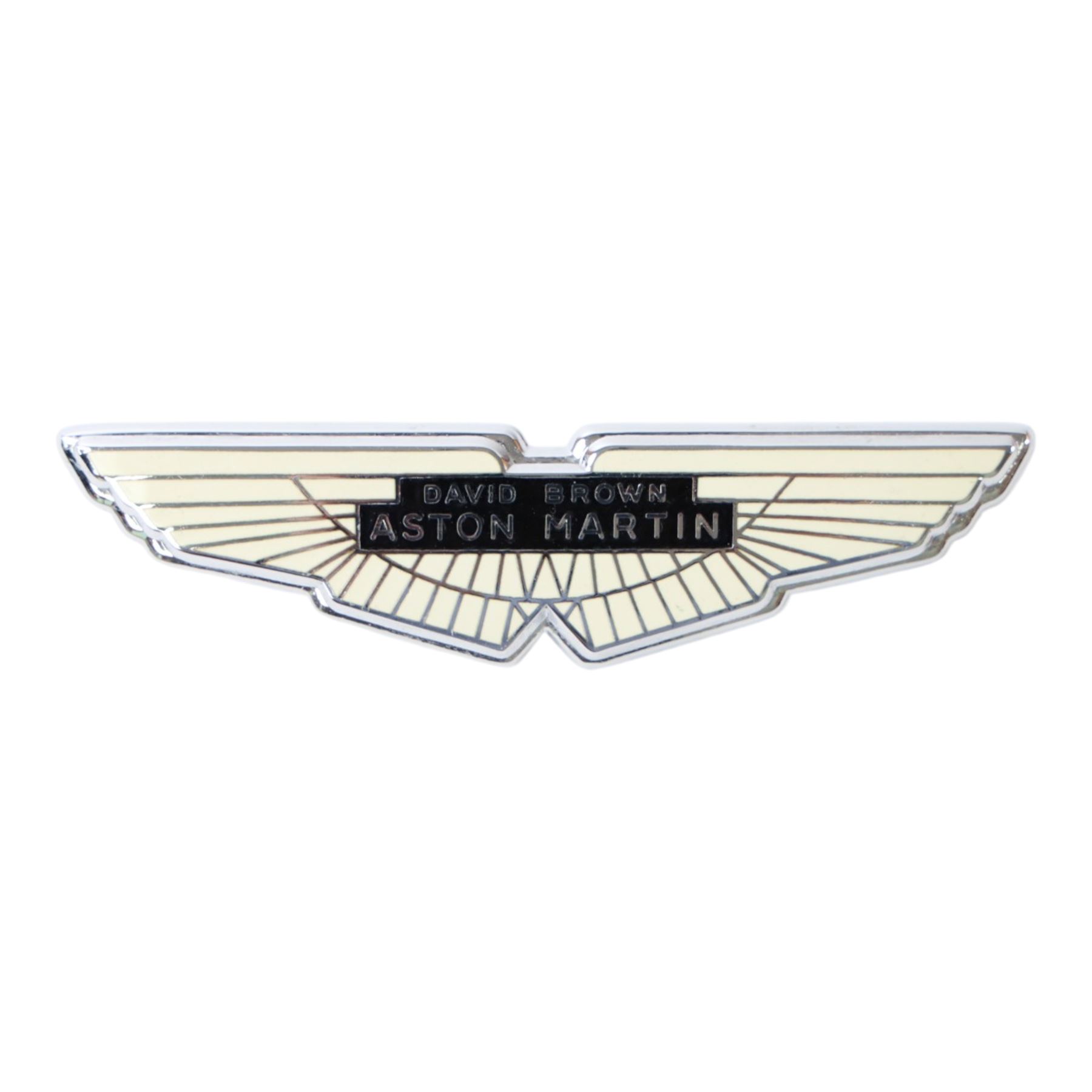 Aston Martin David Brown enamel and chrome wings badge, L12cm