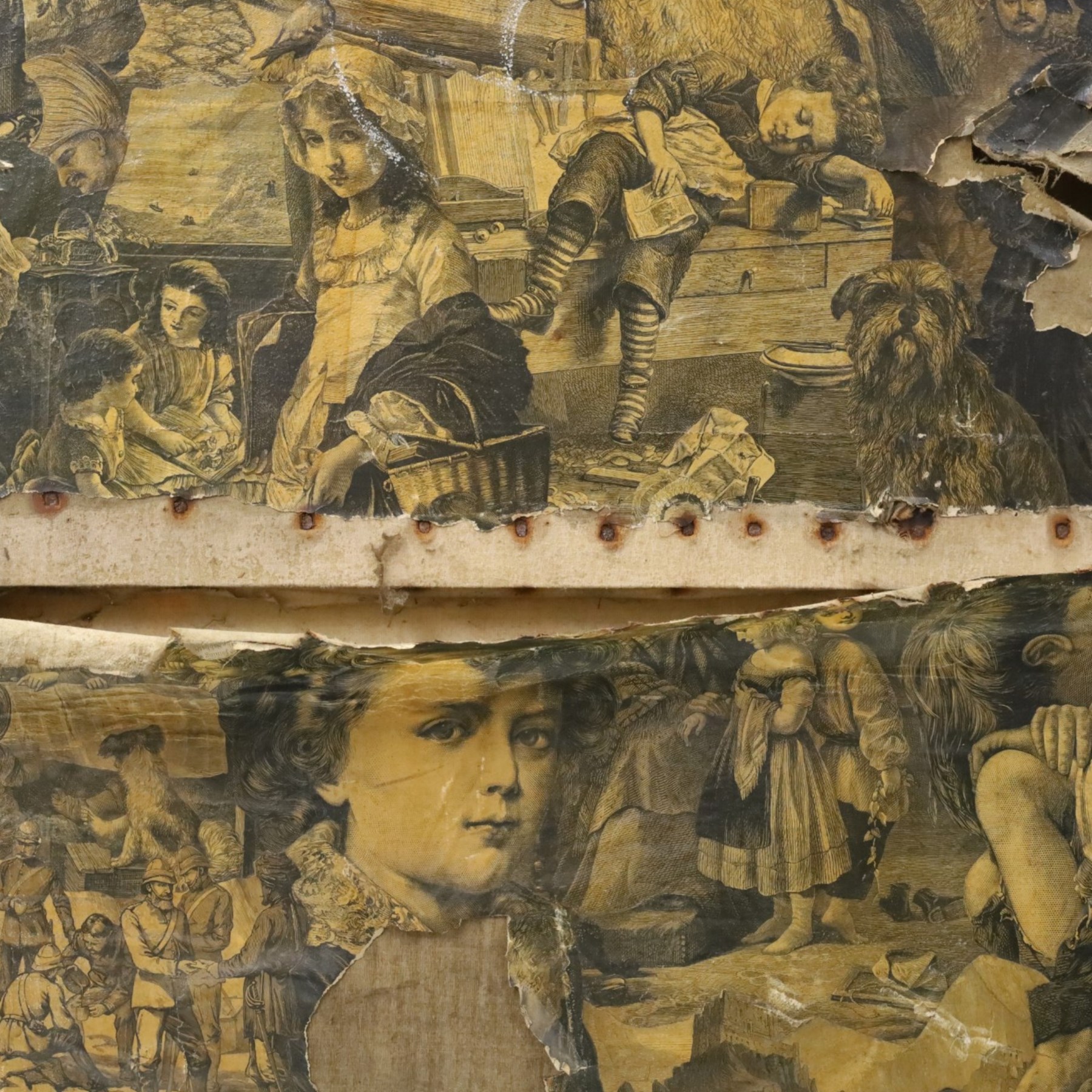 Victorian mahogany framed decoupage two-panel screen