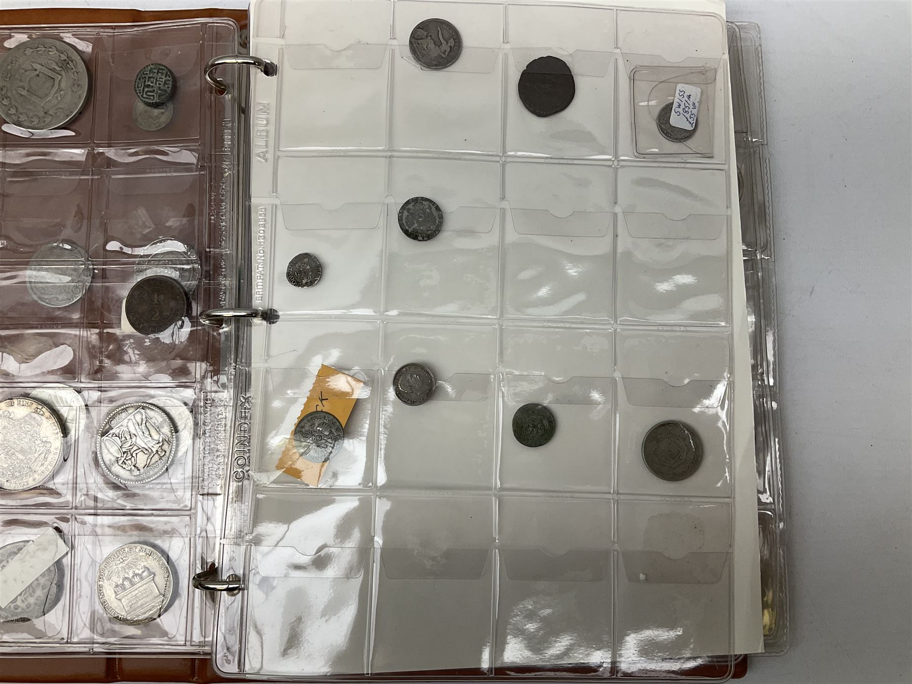 World coins and related items, including Maria Theresa restrike thaler, German silver five deutschmark coins, Sudan 20 piastres, Netherlands 1848 1/2 guilder, United States of America 1964 half dollar etc, small number of fantasy/replica coins etc, housed in a ring binder album 