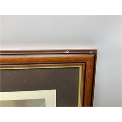 After Alan Fernley, colour print 'The Bridge at Arnhem', signed on the mount, 37 x 50cm; and after John Sellars, colour print 'Pegasus Bridge. Early Morning of D-Day 6th June 1944 Benouville Normandy'; both in mahogany stained frames (2)