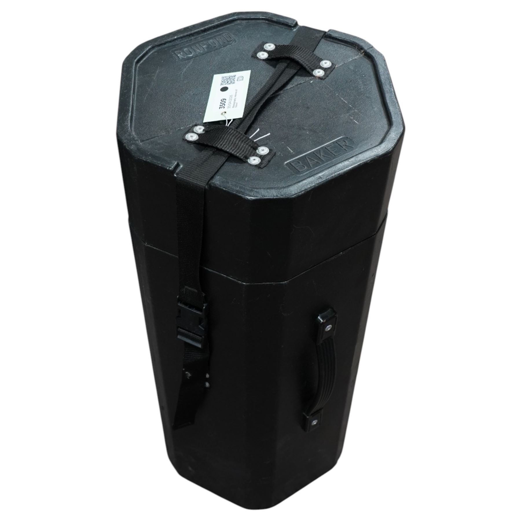 Ronford-Baker short sticks with ground spreader, serial no. 6013579, in hexagonal Ronford-Baker flight case