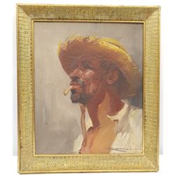 Continental School (20th century): Man Smoking, oil on canvas indistinctly signed 45cm x 37cm
