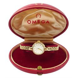 Omega 9ct gold ladies manual wind wristwatch, Cal. 244, Birmingham 1956, on 9ct gold bracelet, hallmarked, boxed