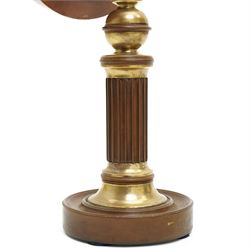 Late Victorian circular shaving mirror, with brass accents and fluted column, H40cm