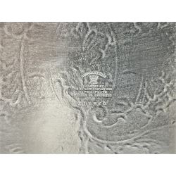 Viners of Sheffield silver-plate tea/coffee wares, the rims decorated with bands of flowers, and chased oval tray with swag decorated gallery, L39cm