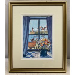 Anne Fryers (Northern British 1947-): Whitby Harbour from Window, watercolour signed 25cm x 18cm 