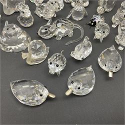 Collection of Swarovski Crystal animals, to include hedgehogs, snails, birds, mice and snakes, etc