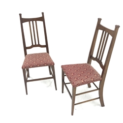 Pair mahogany Irish Arts & Crafts chairs, upholstered seat, square tapering supports, W42cm