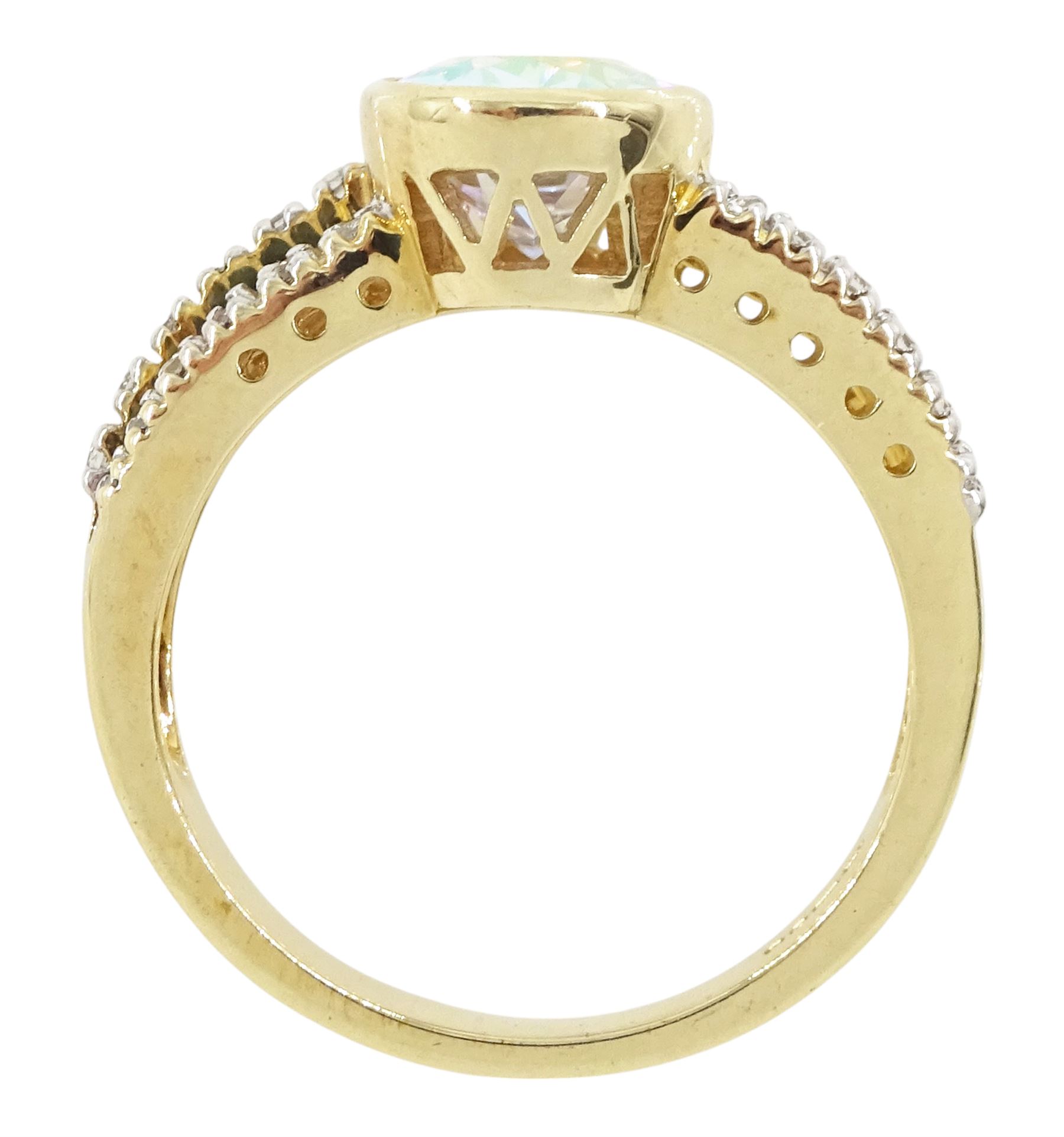 9ct gold single stone moonlight topaz ring, with white topaz shoulders, hallmarked