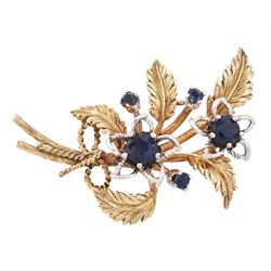 9ct gold sapphire flower wreath brooch