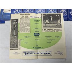 Chelsea F.C. 1940s/50s - twenty programmes for home matches including September 28th 1946 versus Charlton Athletic and October 12th 1946 versus Stoke City (souvenir programme 'entirely the work of ex-Servicemen'); the remainder 1947/48 - 1959/60 (20)