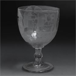 Georgian masonic etched glass rummer, H13cm