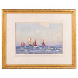Ernest Dade (Staithes Group 1864-1934): Lowestoft and Penzance Boats off Scarborough, watercolour signed 23cm x 34cm