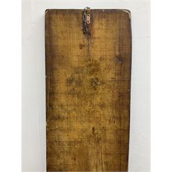 20th century hardwood Dutch folk art Speculaasplank or biscuit mould, typically carved with figure in traditional dress, H132cm