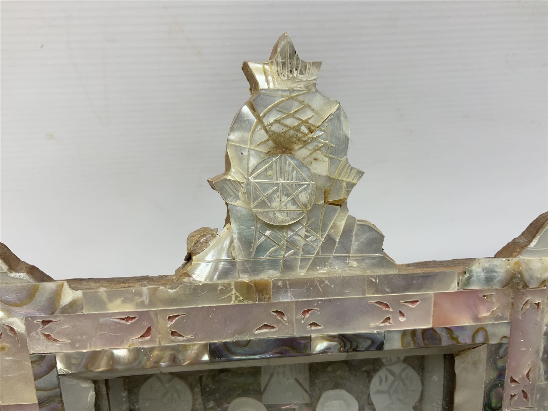 Mother of pearl nativity scene, together with mother of pearl box, shell and carved shell