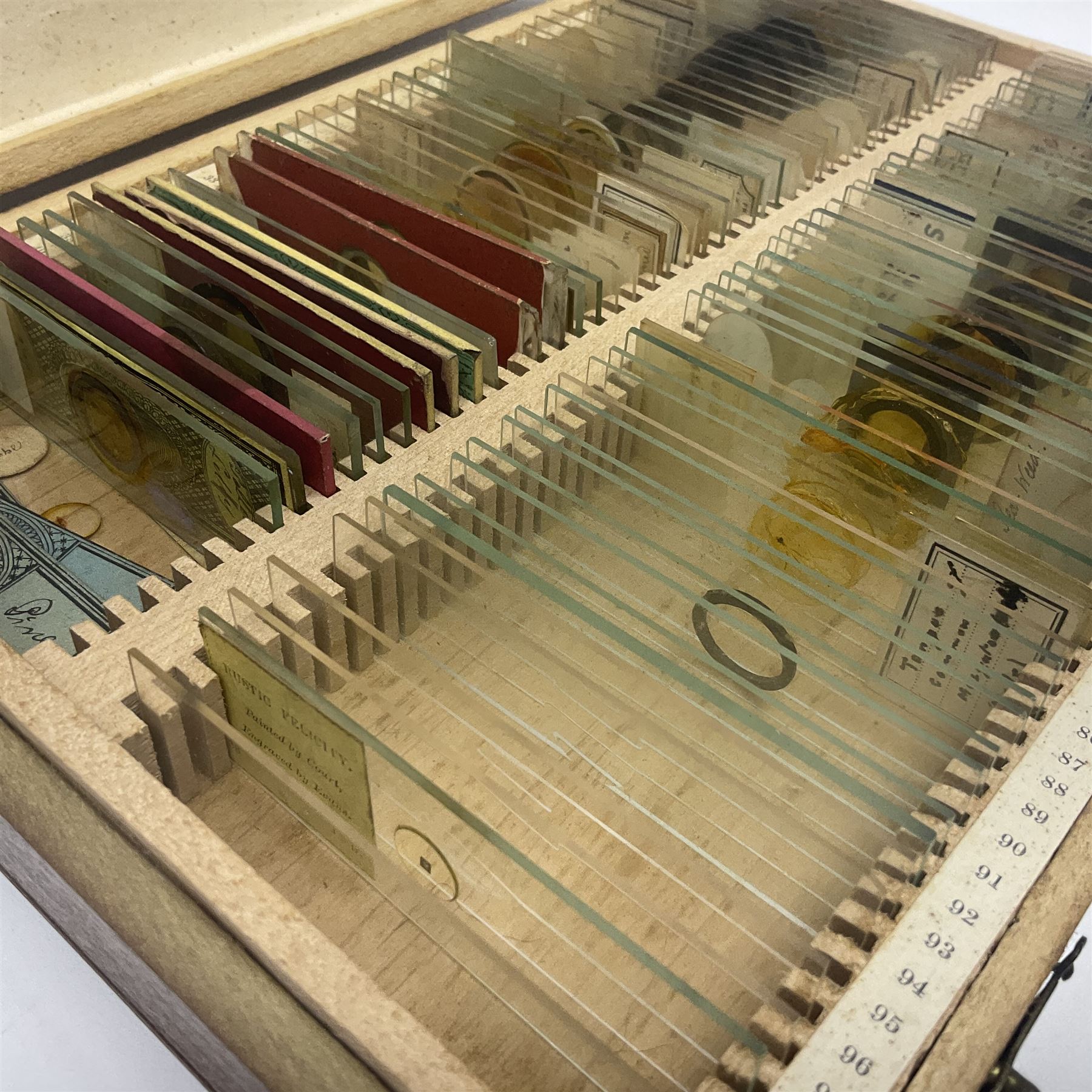 R & J Beck London microscope, model 7597, contained in fitted case, together with a boxed collection of glass microscope biological sample slides