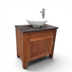 Stone Wood - freestanding wash basin, tap and cupboard with granite top in a dark oak finish