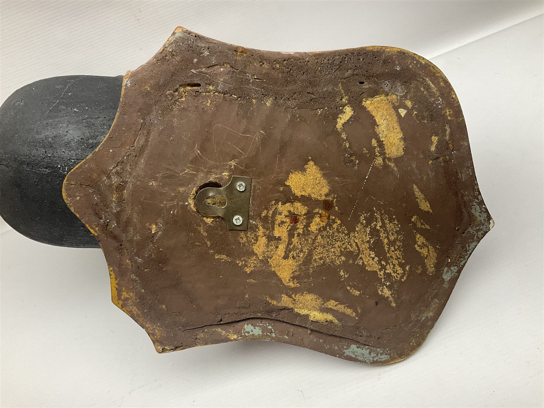 Composite figure of the head of a huntsman on a shield 'Caught by the Fox', D28cm