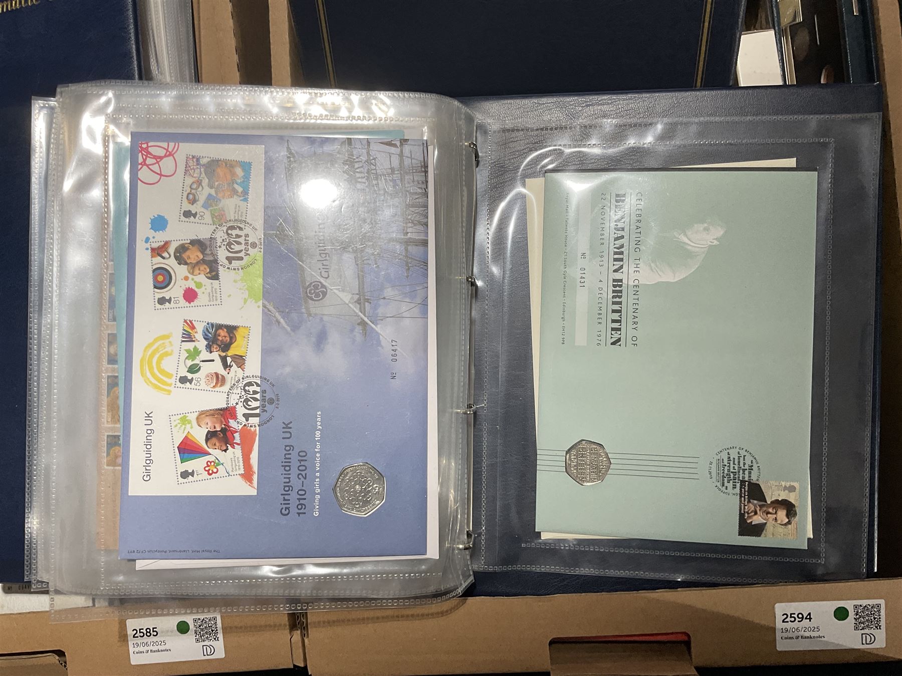 Approximately one hundred and fifteen Royal Mint coin covers, in two ring binder folders and loose, together with approximately 53 grams of Great British pre-1920 and approximately 68 grams of Great British pre-1947 silver threepence coins, and a small quantity of further pre-decimal coins