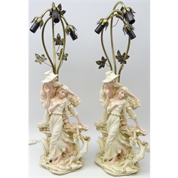  Pair figural three branch table lamps, H76cm   