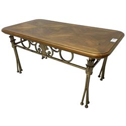 Metalwork and cherry wood rectangular coffee table
