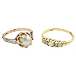Victorian 18ct gold five stone opal and old cut diamond ring, Birmingham 1900 and a single...