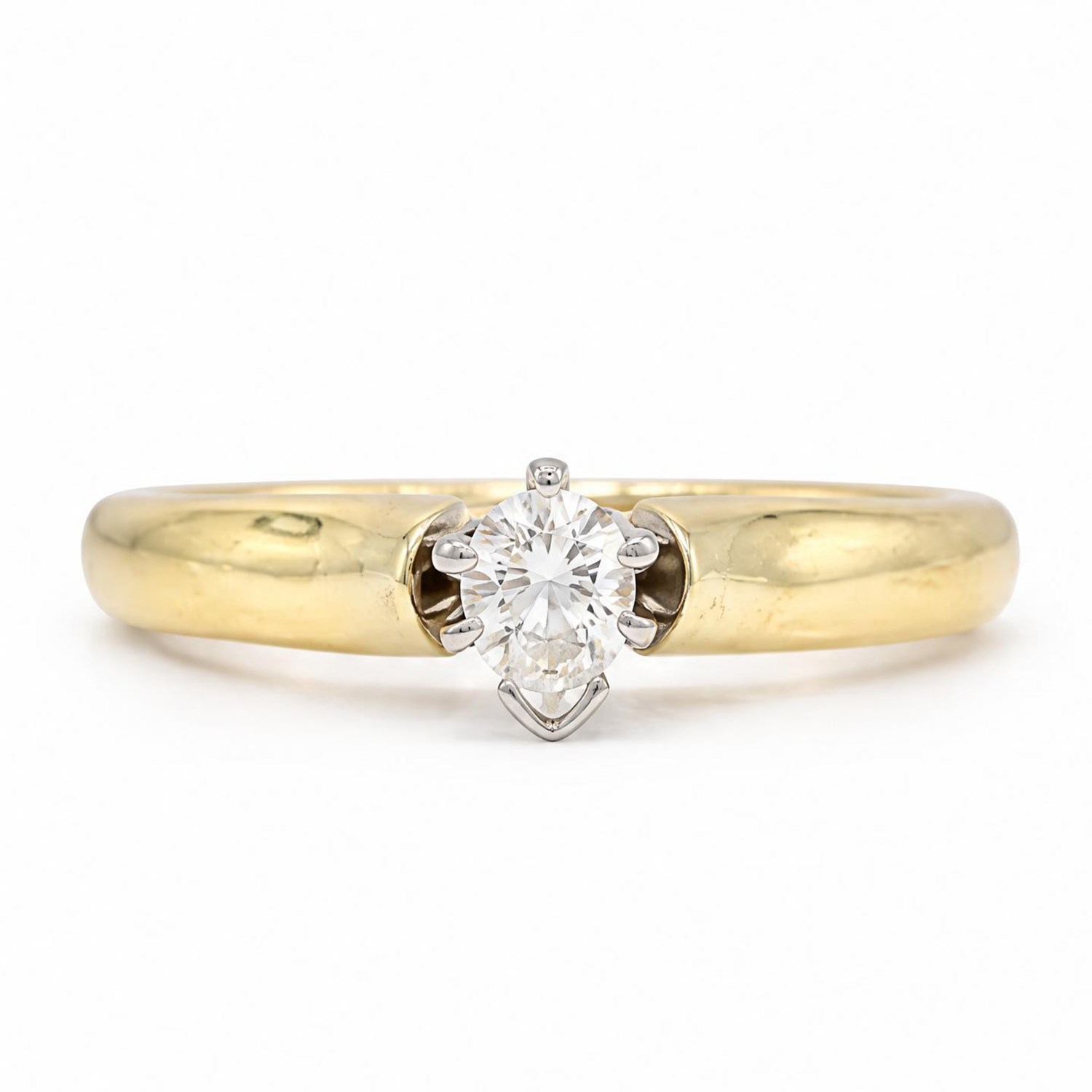 14ct gold diamond ring, claw set with a single pear cut diamond of 0.31 carat, stamped 14K, with IGI report
