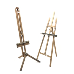 C. Roberson & Co Ltd. folding and adjustable beech easel (H171cm (at its smallest height)), and another smaller beech folding easel 